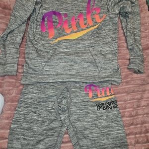 PINK Victoria's Secret Gray Lounge Set with Pink and Orange Accents